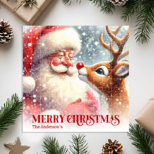 Puzzle de Noël pour enfants avec Père Noël et Rudo