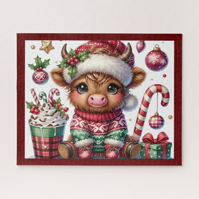 Puzzle de Noël rustique à l'effigie de la vache de (Horizontal)