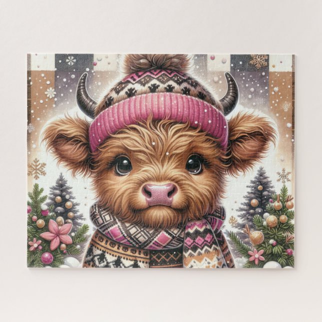 Puzzle de Noël rustique de vache des Highlands (Horizontal)
