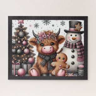 Puzzle de Noël rustique de vache des Highlands
