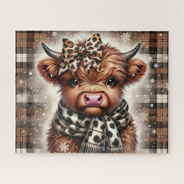 Puzzle de Noël rustique Highland Cow (Horizontal)