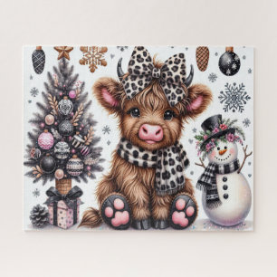 Puzzle de Noël rustique Vache des Highlands