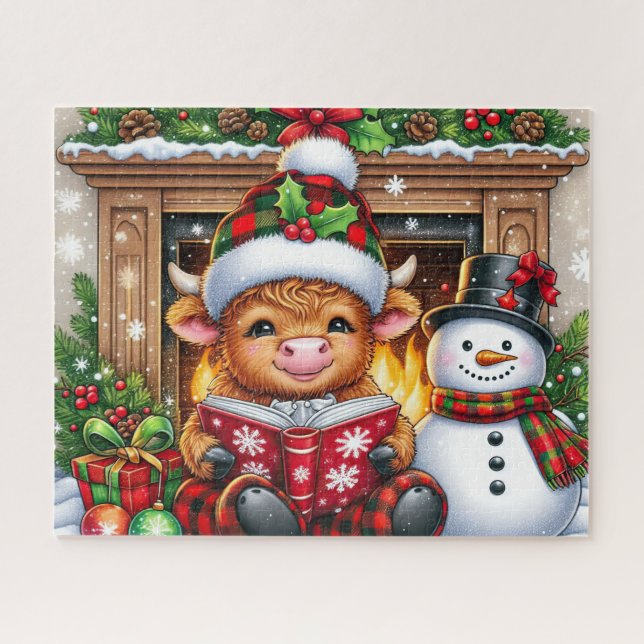 Puzzle de Noël rustique Vache des Highlands (Horizontal)