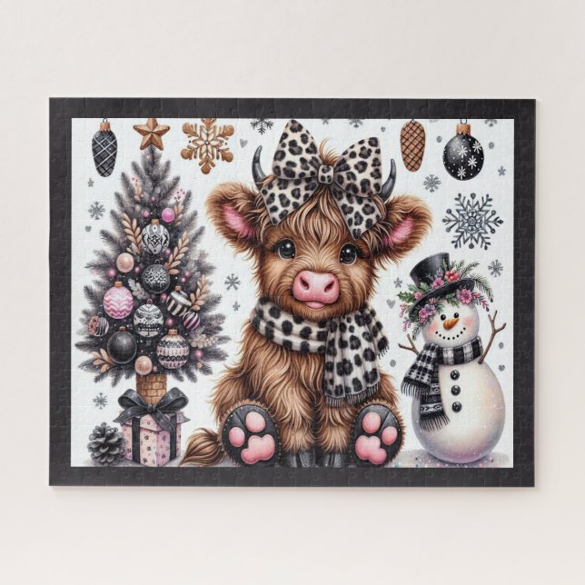 Puzzle de Noël rustique Vache des Highlands (Horizontal)