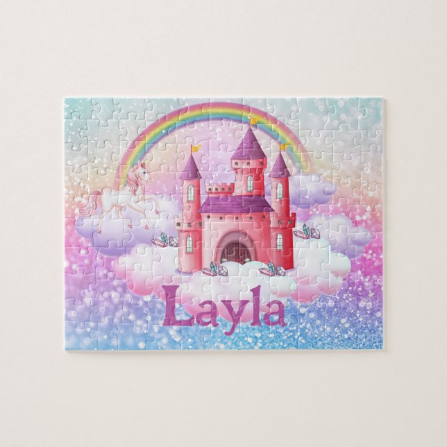 Puzzle de nom d'enfant Château Princesse Personnal (Horizontal)
