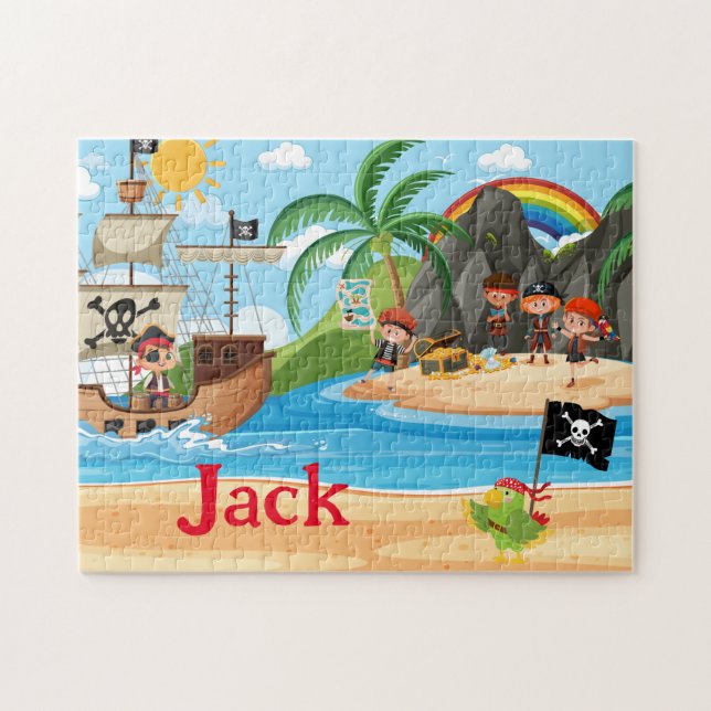 Puzzle de nom d'enfant de bateau pirate personnali (Horizontal)