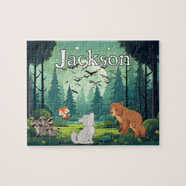 Puzzle de nom d'enfant de forêt personnalisé (Horizontal)