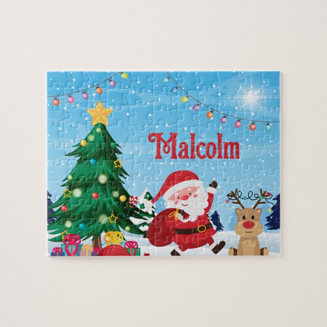 Puzzle de nom d'enfant personnalisé de Noël Père N (Horizontal)