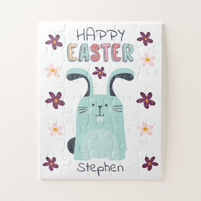 Puzzle de Pâques avec lapin et fleurs pour les enf (Vertical)
