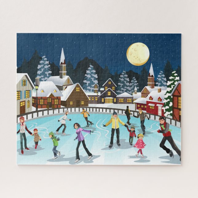 Puzzle de patinage sur glace au clair de lune, 16" (Horizontal)