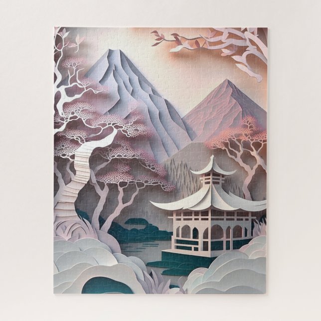 Puzzle de paysage du pavillon de découpe de papier (Vertical)