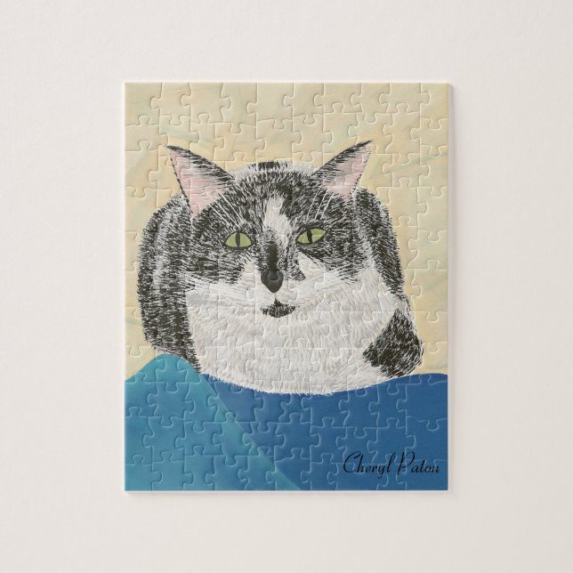 Puzzle de peinture de chats noir et blanc Tuxedo (Vertical)