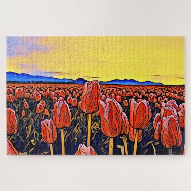 Puzzle de peinture de terrain de la tulipe rouge (Horizontal)