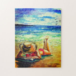 Puzzle de peinture Femme sur la plage