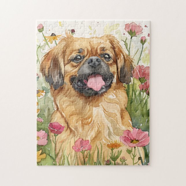 Puzzle de Pékinois – Art de chien à l'aquarelle (Vertical)