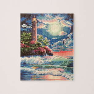 Puzzle de phare Mysical Moonlight peinture