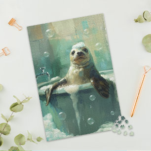 Puzzle de phoque mignon dans un bain moussant