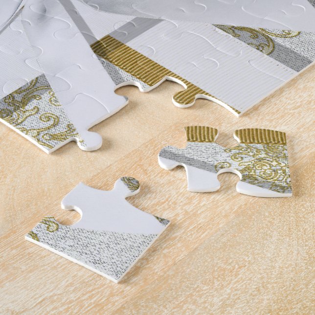 Puzzle de photo d'anniversaire de damassé d'or (Côté)
