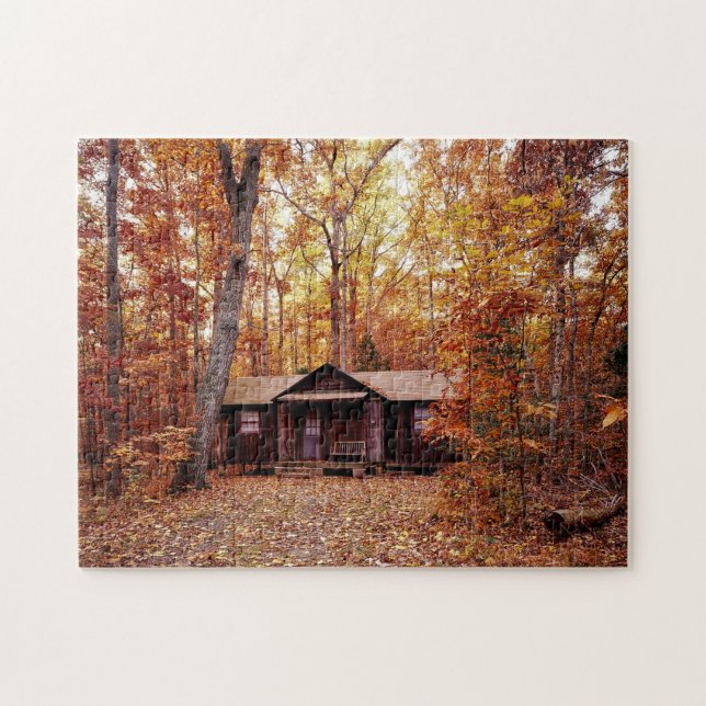 Puzzle de photo de cabine de rondin d'arbres (Horizontal)