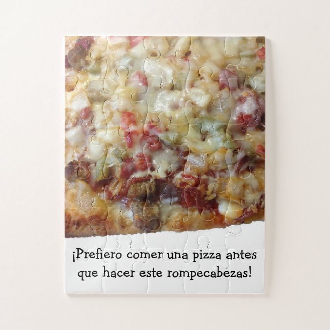 Puzzle de pizza avec citation espagnole (español). (Vertical)