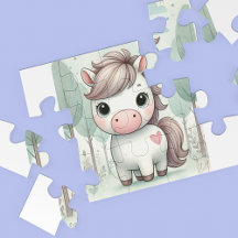 Puzzle de poney mignon dans une forêt fantaisiste