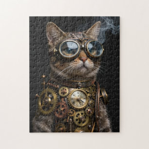 Puzzle de portrait de chat mécanique Steampunk