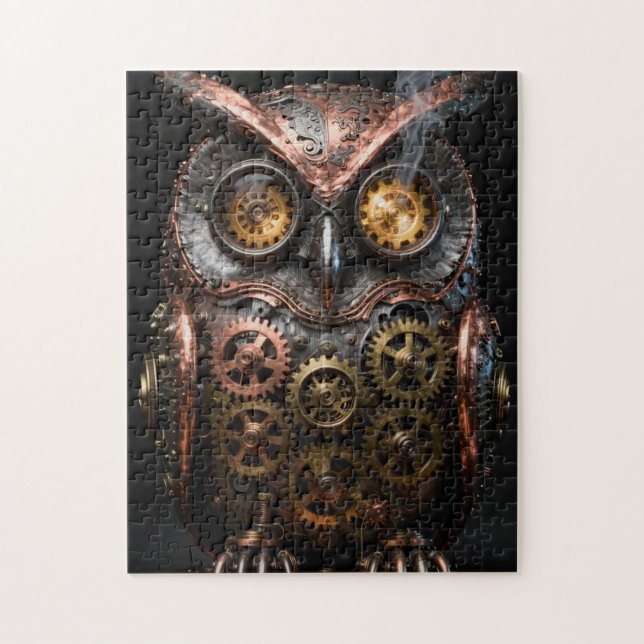 Puzzle de portrait de hibou mécanique Steampunk (Vertical)