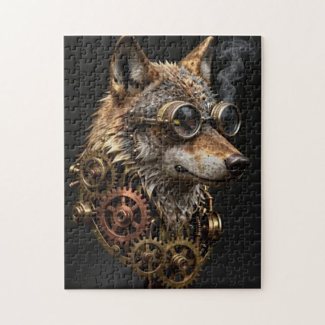 Puzzle de portrait de loup mécanique Steampunk (Vertical)