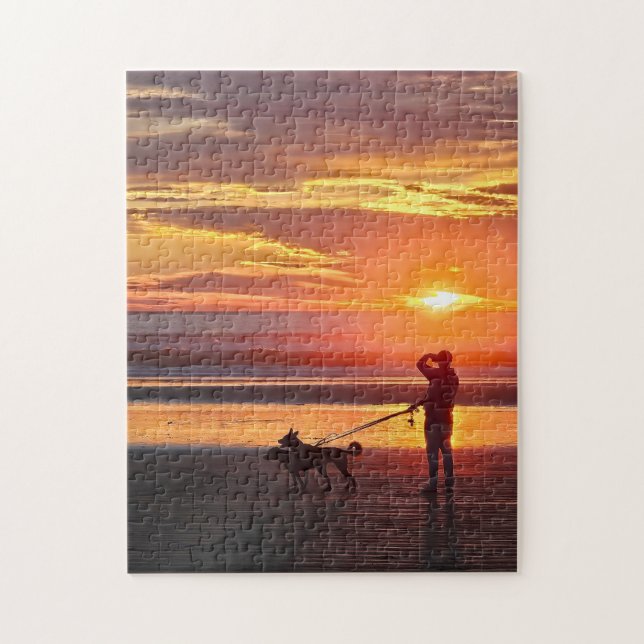 Puzzle de promenade de chien au coucher de soleil (Vertical)