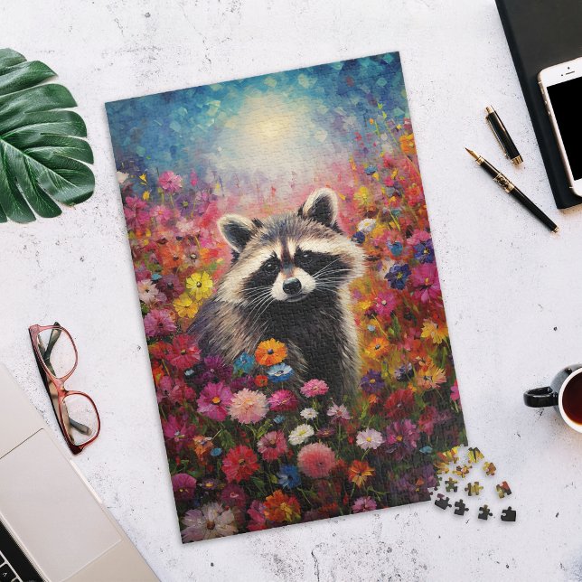 Puzzle de Raton laveur dans un champ de fleurs sau (Créateur téléchargé)