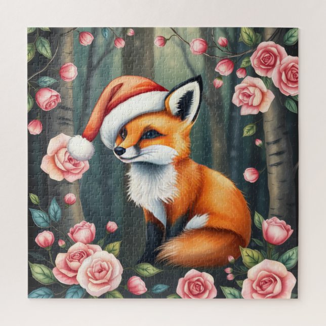 Puzzle de renard des bois avec un chapeau de Noël (Vertical)