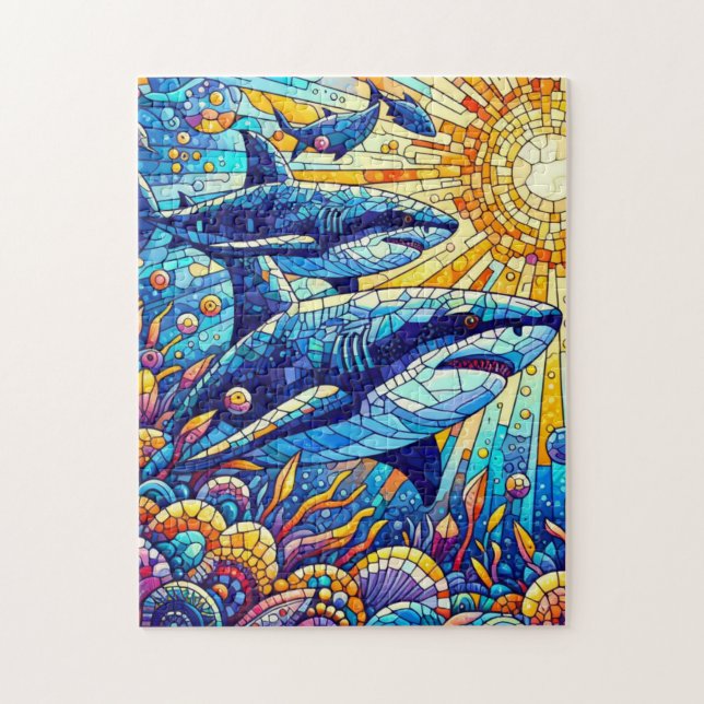 Puzzle De Requin Dur En Mosaïque Vibrante (Vertical)
