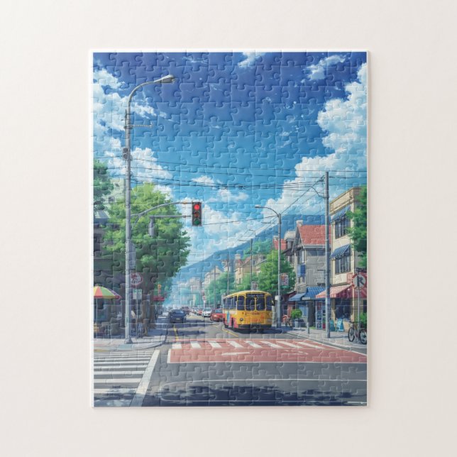 Puzzle de rue de la ville d'anime – Vers un été lu (Vertical)