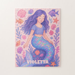 Puzzle de sirène personnalisé avec nom et coquilla