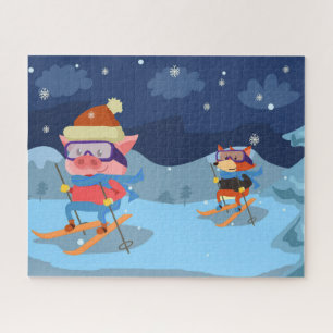 Puzzle de ski de cochon et de renard