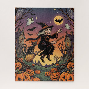 Puzzle de sorcière d'Halloween - Sorcière sur bala