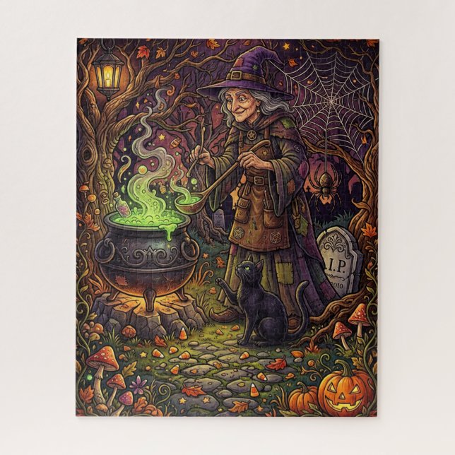 Puzzle de sorcière Halloween - Sorcière remuant ch (Vertical)