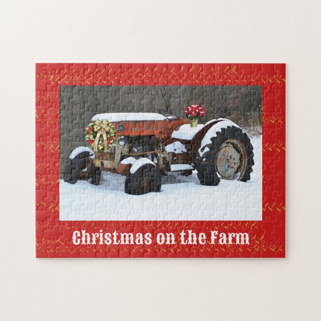 Puzzle de style de ferme de Noël du tracteur (Horizontal)