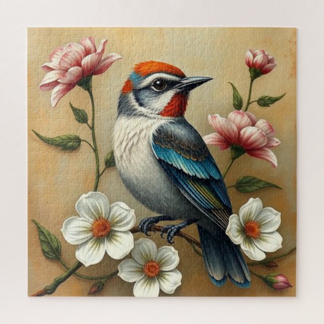Puzzle de toile colorée d'oiseau floral (Vertical)