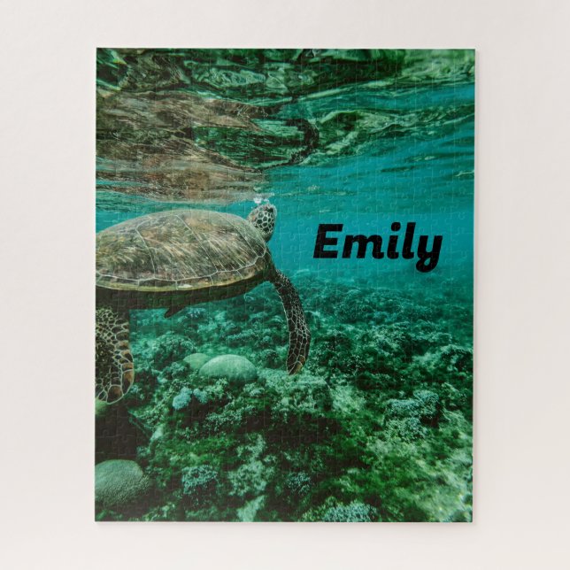 Puzzle de tortue marine avec votre nom - 520 pièce (Vertical)