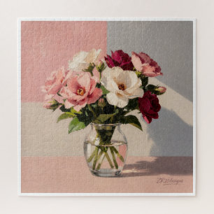 Puzzle de vase de pivoines rose pâle