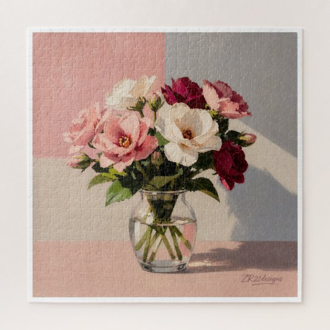 Puzzle de vase de pivoines rose pâle (Vertical)
