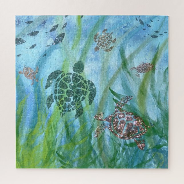 Puzzle de vie sous-marine - Belles tortues d'eau (Vertical)