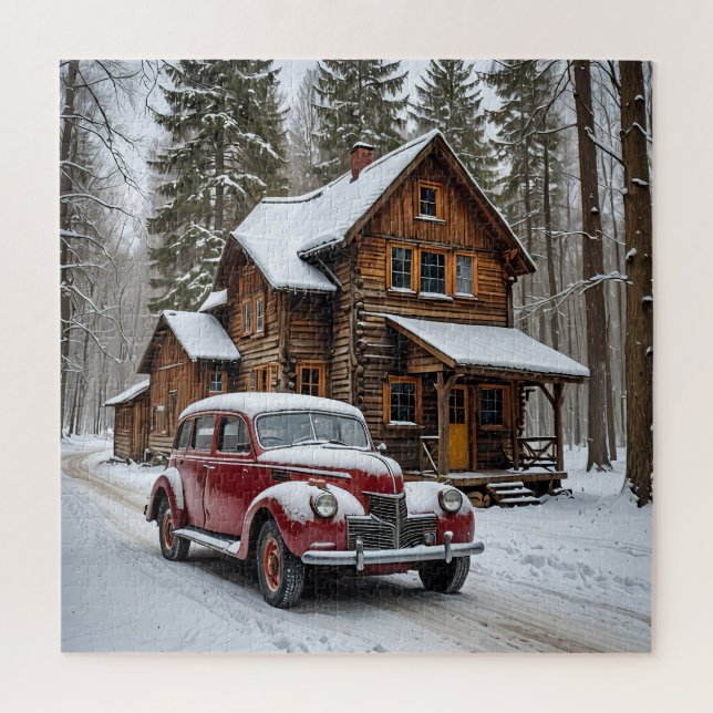 Puzzle de voiture antique d'hiver (Vertical)