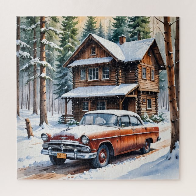 Puzzle de voiture antique d'hiver (Vertical)