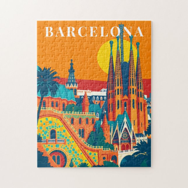 Puzzle de voyage vintage de Barcelone en Espagne (Vertical)