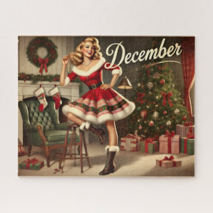 Puzzle Décembre Retro Noël Blonde Pin-Up Girl Jigsaw