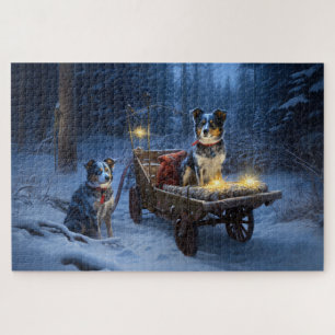 Puzzle Décor de Noël au traîneau enneigé Blue Heeler 
