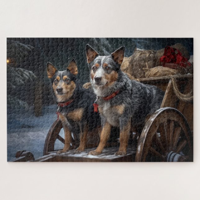 Puzzle Décor de Noël australien pour vaches enneigé et tr (Horizontal)