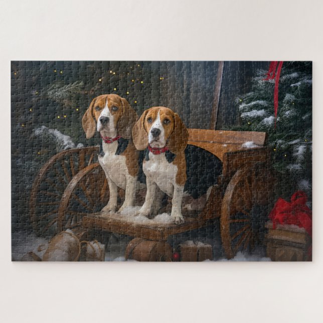 Puzzle Décor de Noël beagle Snowy Sleigh (Horizontal)